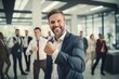 © CYBERUSS - Confident Businessman Showing a Fighting Pose, Handsome Manager Gestures Raising Fists in Modern Office, Male Entrepreneur Fights a Problem