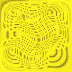 Poster - abstract seamless black polka dot wave pattern with yellow background.