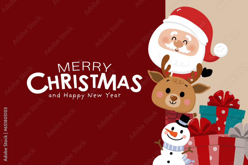 Merry Christmas and happy new year greeting card with cute Santa Claus ...