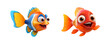 3d cartoon fishes bundle of three isolated on transparent background