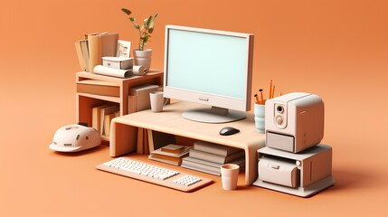Wall Mural - business computer and workspace 3d render ai generated