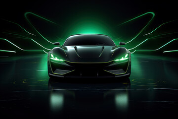 Wall Mural - green sports car wallpaper with fantastic light effect background