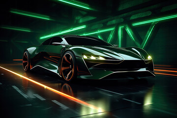 Wall Mural - green sports car wallpaper with fantastic light effect background