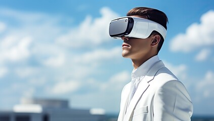 Young man with virtual reality headset