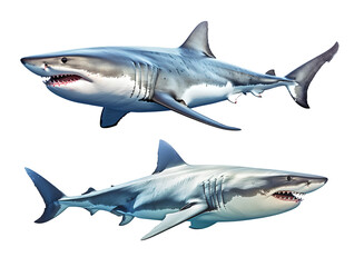 Wall Mural - Two shark on isolated png background