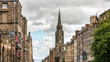 Picturesque buildings of great beauty on the main avenue of the Royal Mile in the center of Edinburgh, Scotland.