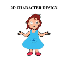 Surprised little girl 2d Cartoon Character design with Vector illustration