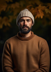 Wall Mural - A Portrait of a Man Wearing a Knitted Jumper-Autumn Colours