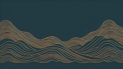 Japanese background with line wave pattern illustration . Abstract art banner with geometric pattern. Mountain and ocean object in oriental style. AI Generate