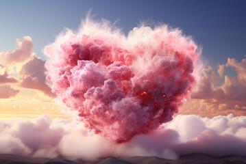 Fantasy heart of pink clouds against a background of blue sky