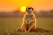 A meerkat perched on a rocky outcrop, gazing into the distance, as if contemplating the vastness of the savannah, its silhouette against the sunset sky conveying a sense of freedom and adventure in th