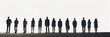 On a white background, black silhouettes of people, in a row, panoramic.