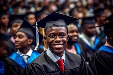 Wall Mural - a young black boy, happy and smiling on his college graduation day.