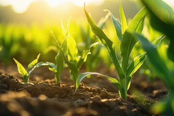 Green maize plant at agriculture field