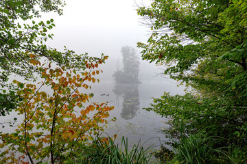 Sticker - Foggy morning in the Commelles lakes. 