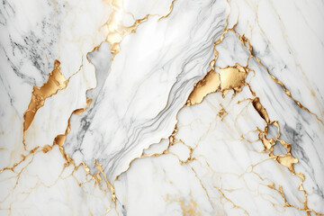 Wall Mural - White marble background with gold splashes. AI