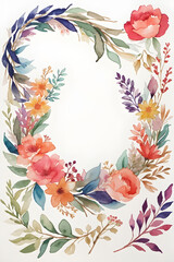 Wall Mural - Floral Wreaths  watercolor flowers and leaves AI Image Generation.