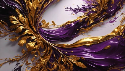 Wall Mural - Abstract artistic purple golden background, festive design, banner with copy space text, art template 