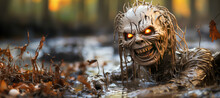 Halloween Scene, Various Creatures Come Out Of The Ground With Scary Masks, It Was In The Forest, Horror, Scary