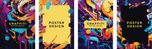Graffiti Poster Set, Color Vector Elements, Abstract Poster Template, Flyer, Horizontal Banner. Design Elements, Street Art, Wall Art.