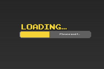 Poster - Pixel 8-bit yellow Loading bar on black screen.