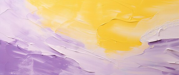 Poster - Artistic expression in purple and yellow. Closeup of abstract painting with palette knife. Colorful background