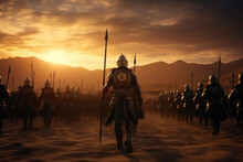 Desert Phalanx: Soldiers Of Ancient Egypt At Sunrise