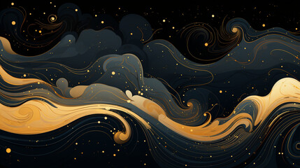 Poster - abstract background black and gold water color style, captivating blend of gold and black oil textur