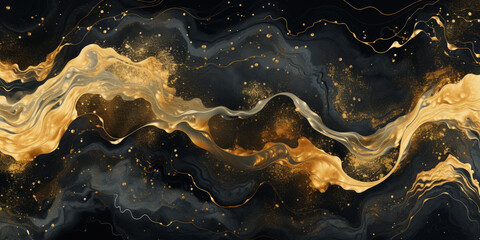 Poster - abstract background black and gold water color style, captivating blend of gold and black oil textur