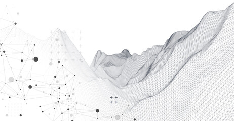 Abstract wireframe mountain background. Modern science or technology art elements. Surface illustration.
