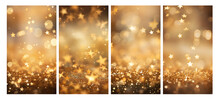 A Set Of Vertical Backgrounds And Backdrops In The Same Style For The Design Of Mobile Phone Presentations Or Instagram Stories: Golden Glowing Bokeh And Stars On A Dark Background Soft Focus