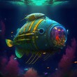 arthropod submarine in the deep ocean colorful 