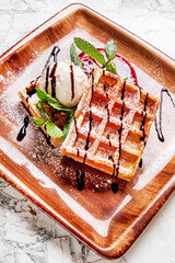 Wall Mural - belgian waffle with ice cream