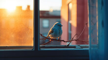 Cute Sparrow Bird Perched On A Window Of A House