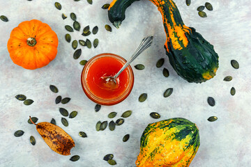 Poster - Natural pumpkin jam or confiture on table