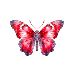 Wall Mural - Red butterfly isolated on white background in watercolor style.