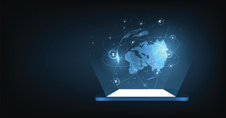 Poster - Global currency money transfer concept.Global network connection.Global currency exchange, Foreign exchange, Payment mechanism.Global Currency. Vector Illustration.	