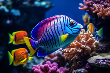 Beautiful sea life under the sea with colorful of coral, fishes, animals, shells