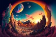 panorama psychedelic3 melting universe sun is a temple smiling at the stars DMT psytrance cover art text05 
