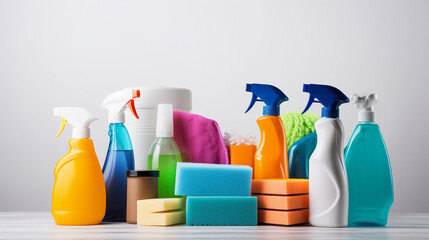 cleaning products on a white background