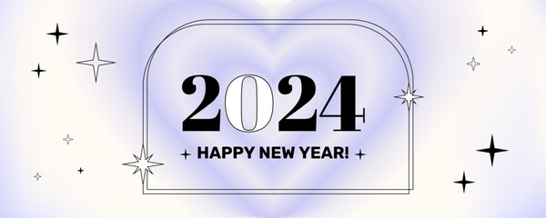 Poster - New 2024 year postcard in a retro y2k aesthetic, party banner, greeting, invitation, vector art with graphic shapes, frames and stars on a blurred background.