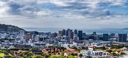 Wall Mural - Panorama shot of Cape Town city centre with dramatic sky, Cape Town, South Africa