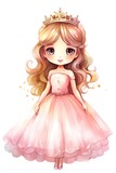Fototapeta  - portrait of a girl in a pink dress, watercolor style, white background