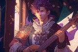 Fototapeta  - dungeons and dragons hero Eko a 19 year old male human Bard singing in a heroic pose full body otome character design hyperdetailed beautifully colorcoded insane details intricate details 