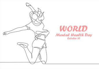 One continuous single line of women. World Mental Health day is observed every year on October 10, A mental illness is a health problem that significantly affects how a person feels, thinks, behaves.