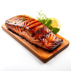 Poster - Grilled salmon steak isolated on a white background 