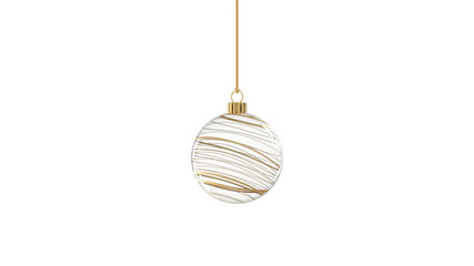 Wall Mural - glossy transparent glass christmas ball christmastree with golden tinsel stripes hanging from top up