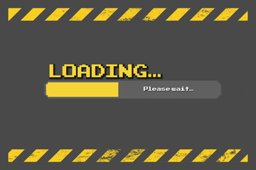 Poster - Pixel 8-bit yellow Loading bar on black background