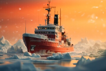 Wall Mural - an icebreaker sailing in the arctic ocean between icebergs