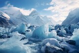 Fototapeta Do akwarium - scenic view of frozen ice gracier in high mountains 